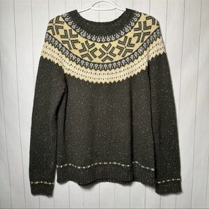 VTG Fair Isle Icelandic Nordic Green Cabin Sweater Cozy Granola Earthy Crunchy L